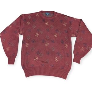 Vintage Wool Grandpa sweater Burgundy with geometric pattern GANT tag size large